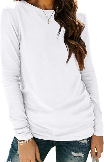 Women‘s Basic Long Sleeve Crewneck, Plus Size Winter & Spring Top, Casual Fall Tee for Teacher & Everyday Outfits